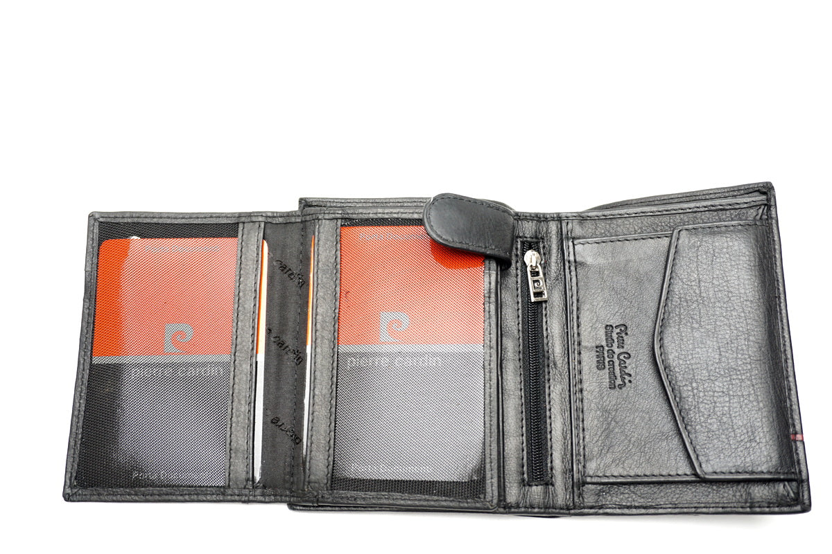 Juoda Pierre Cardin odinė piniginė su RFID apsauga