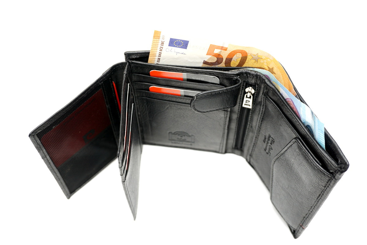 Juoda Pierre Cardin odinė piniginė su RFID apsauga