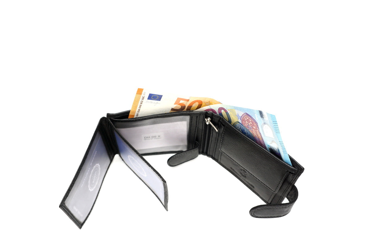 Juoda odinė piniginė su RFID apsauga
