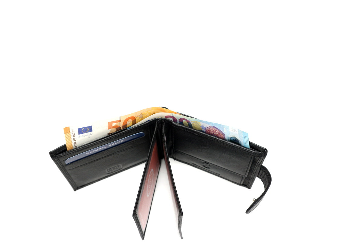 Juoda odinė piniginė su RFID apsauga