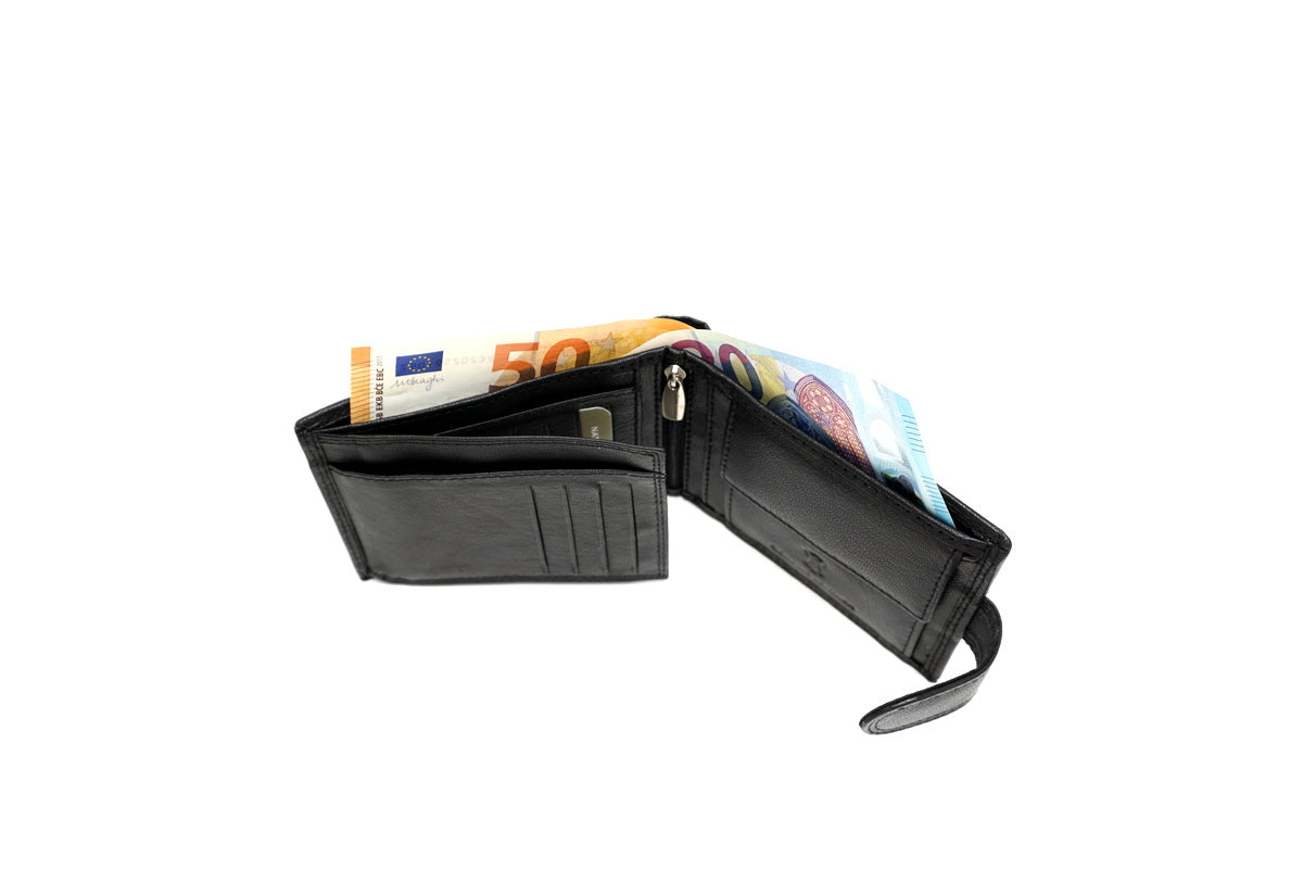 Juoda odinė piniginė su RFID apsauga