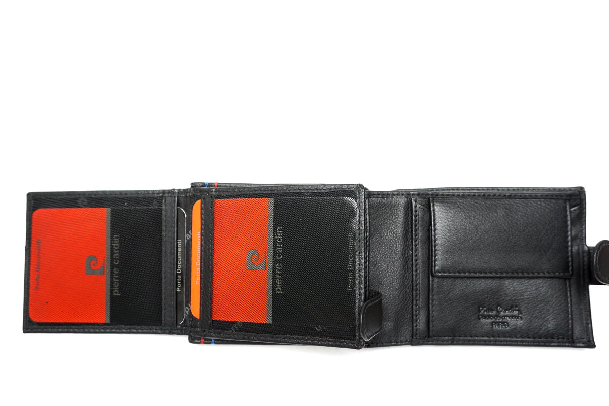 Juoda Pierre Cardin odinė piniginė su RFID apsauga