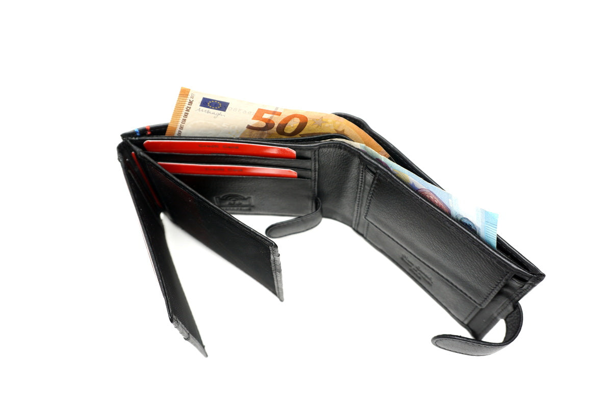 Juoda Pierre Cardin odinė piniginė su RFID apsauga