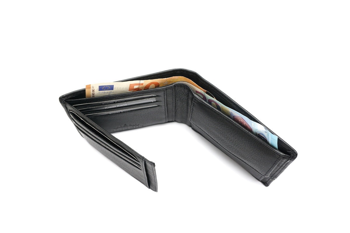 Juoda odinė piniginė su RFID apsauga