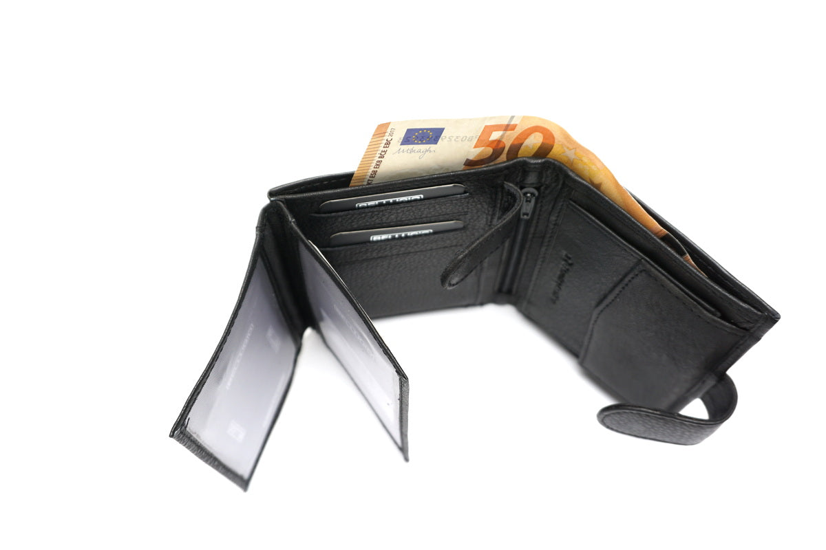 Juoda odinė piniginė su RFID apsauga