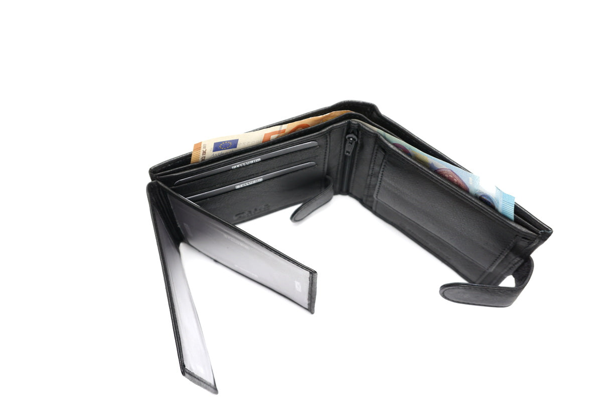 Juoda odinė piniginė su RFID apsauga