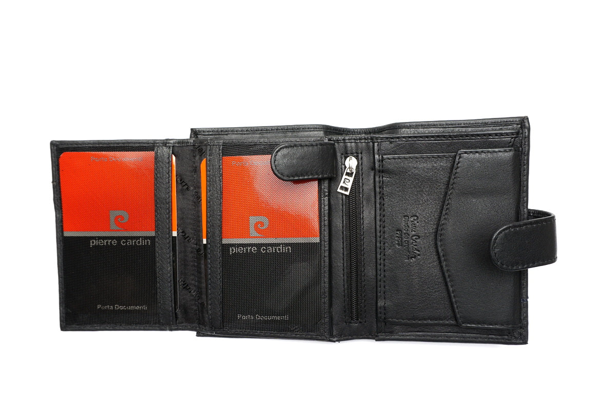 Juoda Pierre Cardin odinė piniginė su RFID apsauga