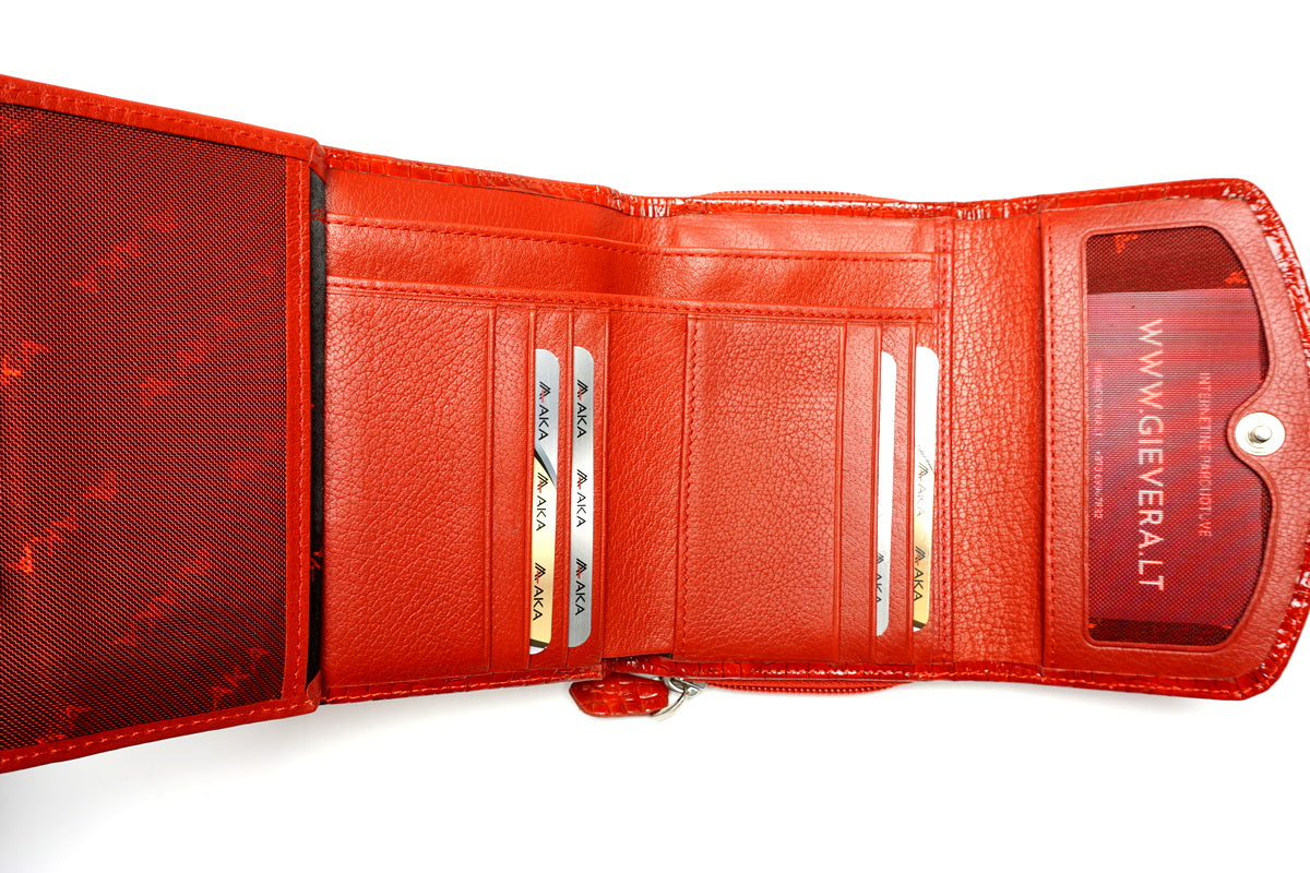 Raudona lakuota Aka odinė piniginė