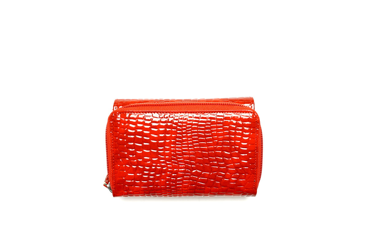 Raudona lakuota Aka odinė piniginė