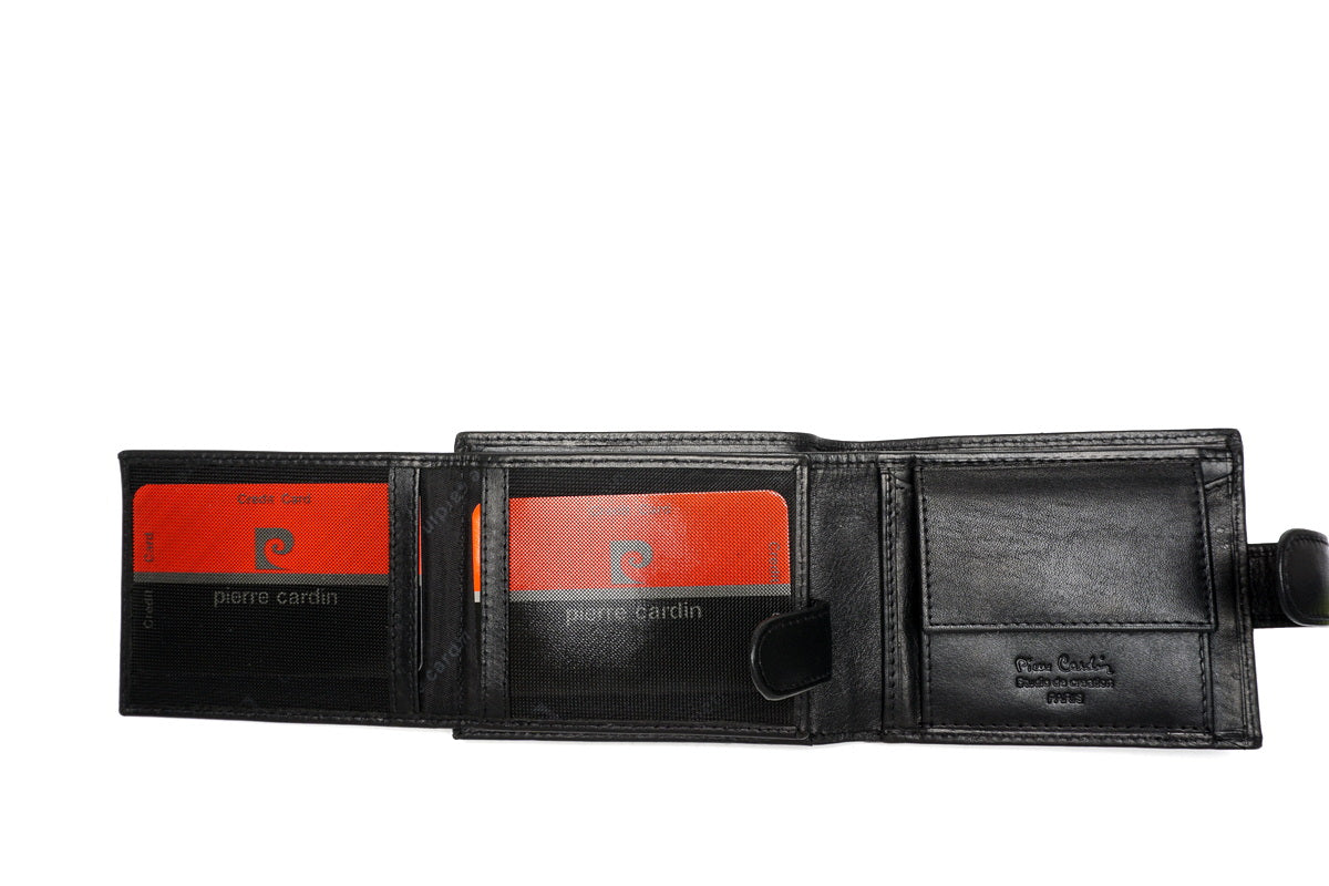 Juoda Pierre Cardin odinė piniginė su RFID apsauga
