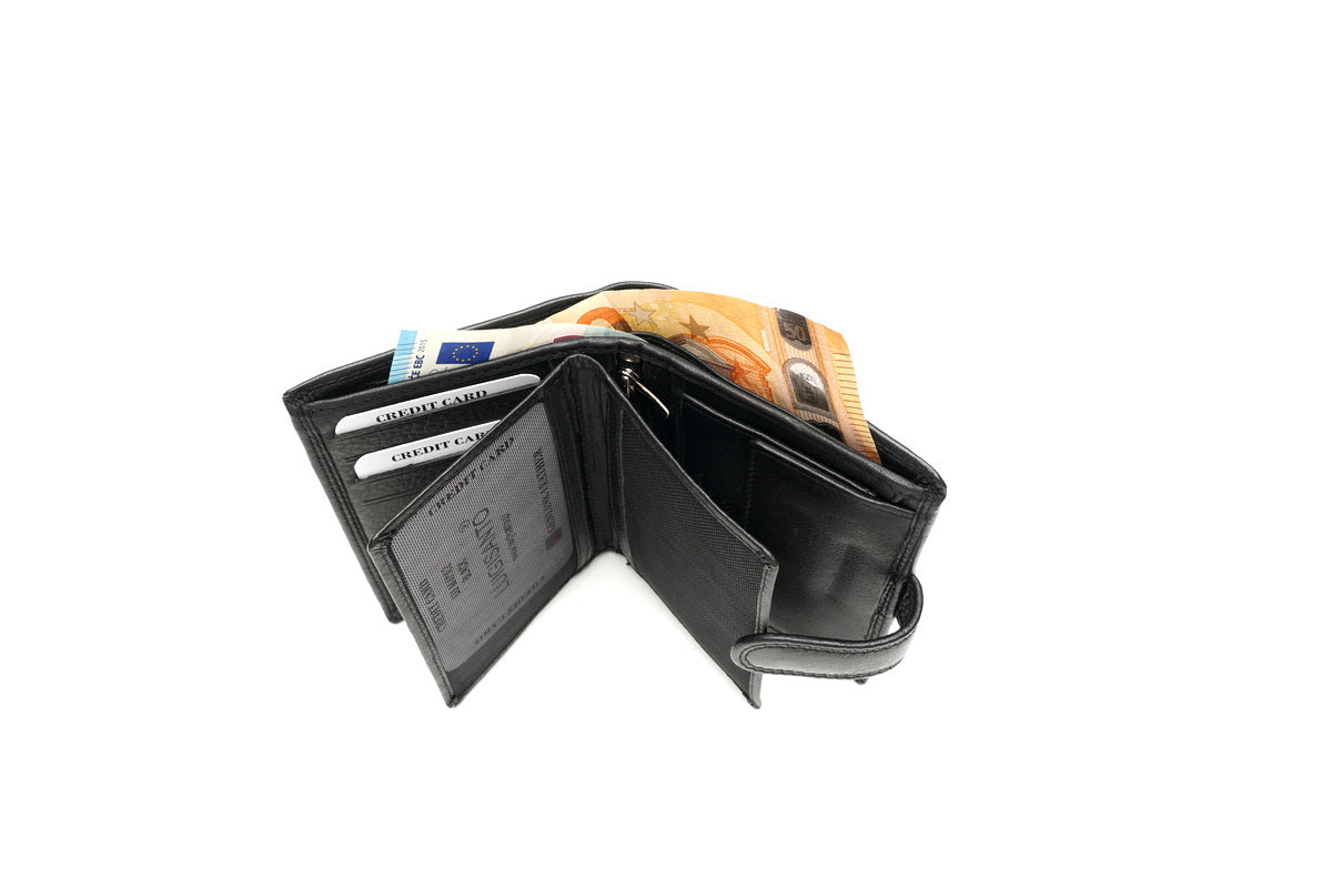 Juoda odinė piniginė su RFID apsauga