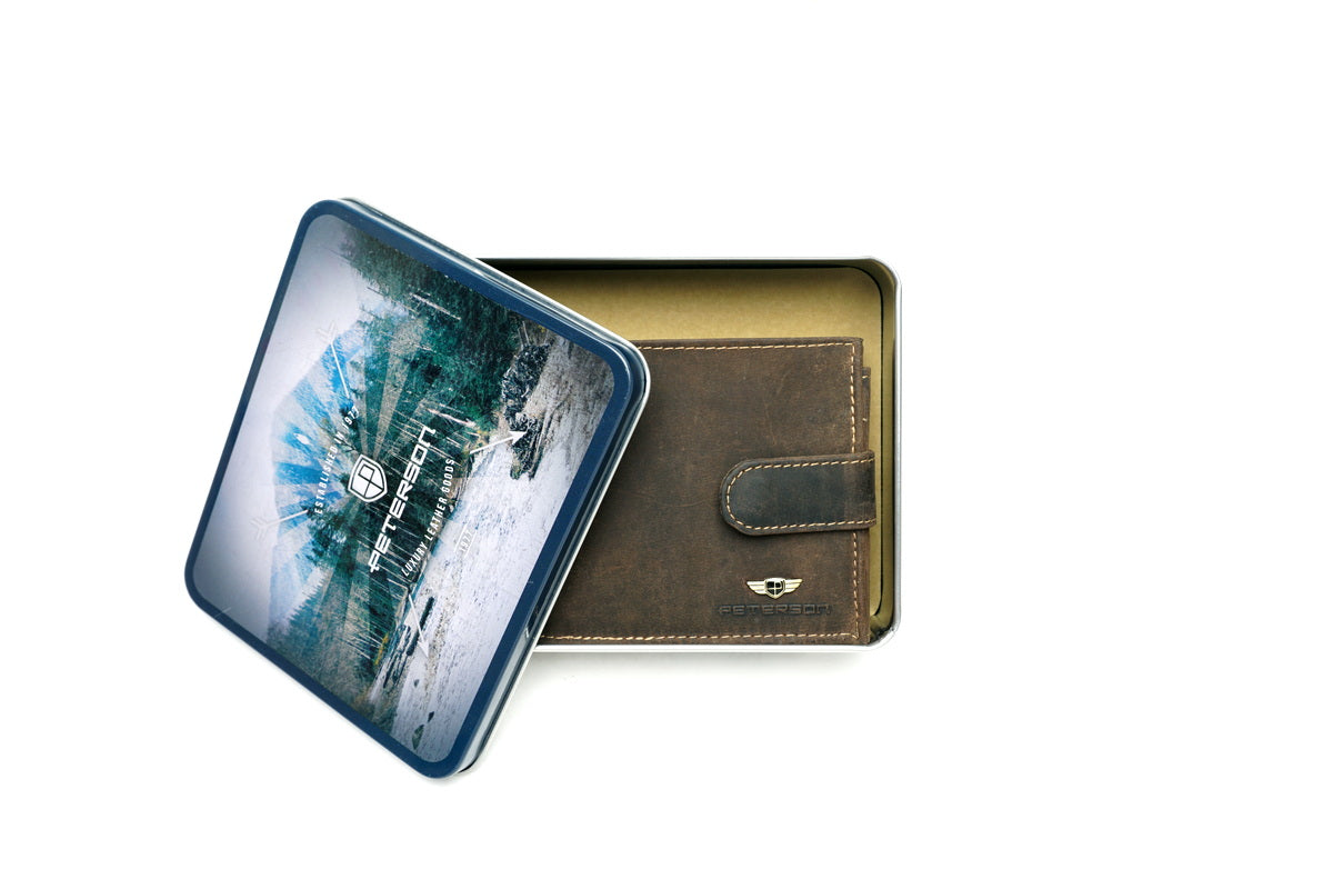 Ruda odinė piniginė su RFID apsauga
