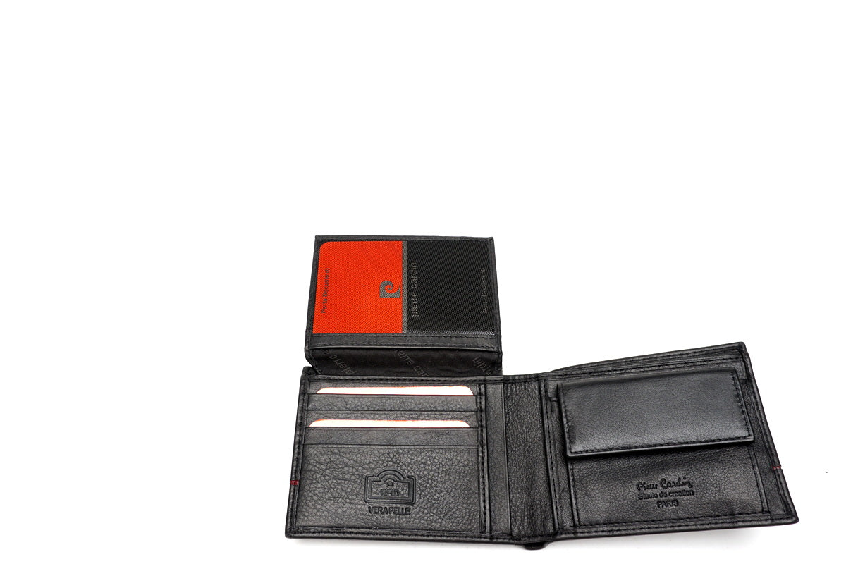 Juoda Pierre Cardin odinė piniginė su RFID apsauga