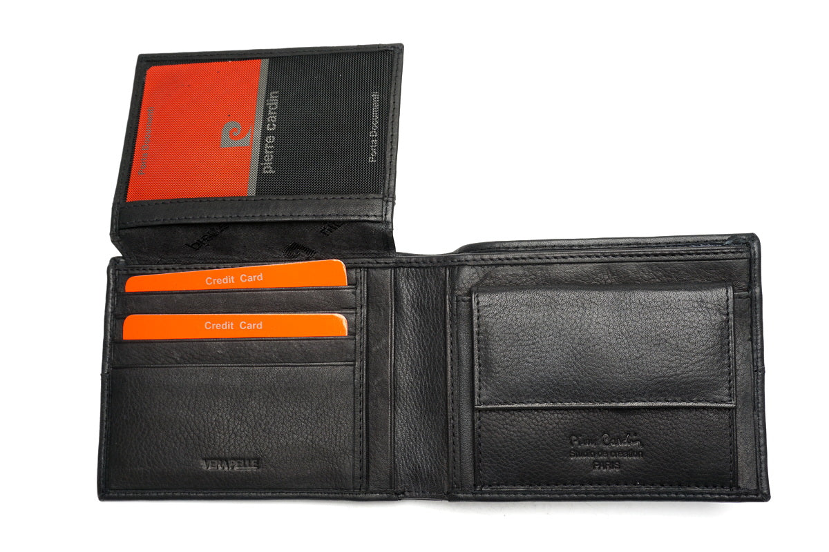 Juoda Pierre Cardin odinė piniginė su RFID apsauga