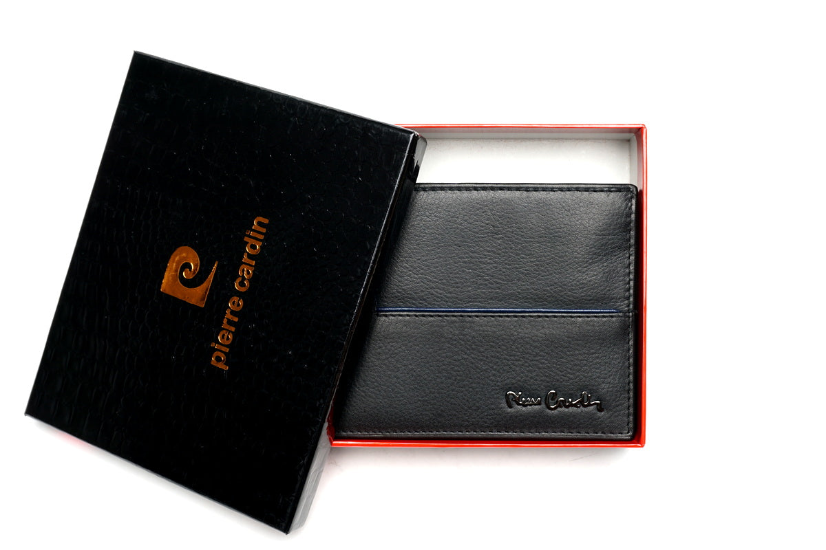 Juoda Pierre Cardin odinė piniginė su RFID apsauga