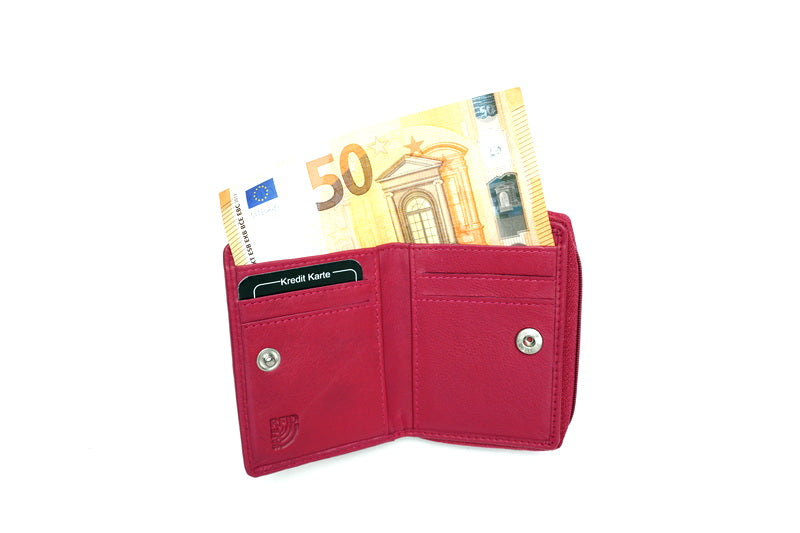 Rožinė odinė piniginė su RFID apsauga