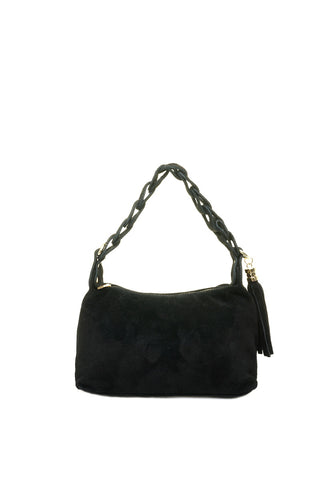 Juoda odinė (zomšas) rankinė per petį