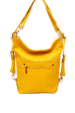 Geltona odinė rankinė/kuprinė