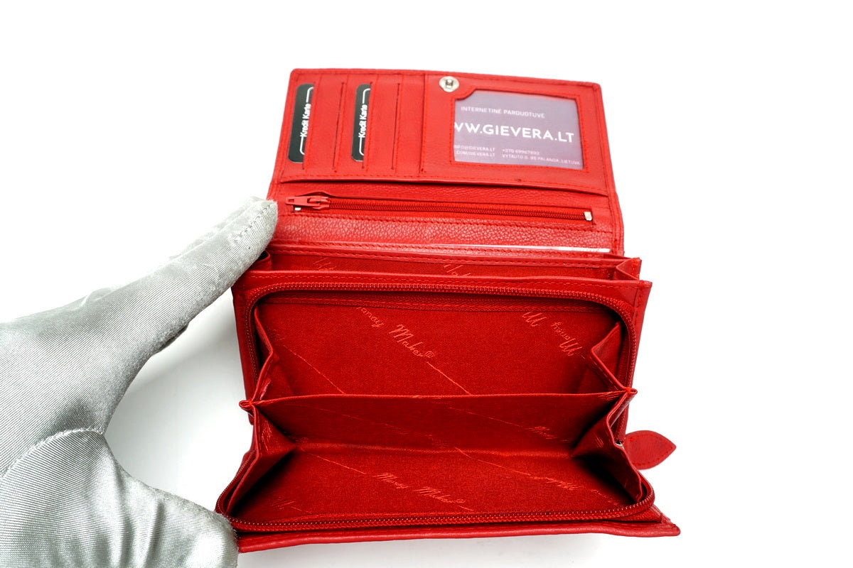 Raudona odinė piniginė su RFID apsauga-GIEVERA
