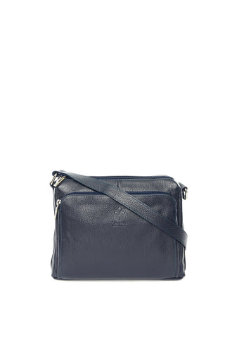 Mėlyna odinė rankinė per petį