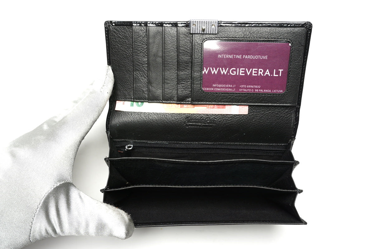 Juoda lakuota odinė piniginė-GIEVERA