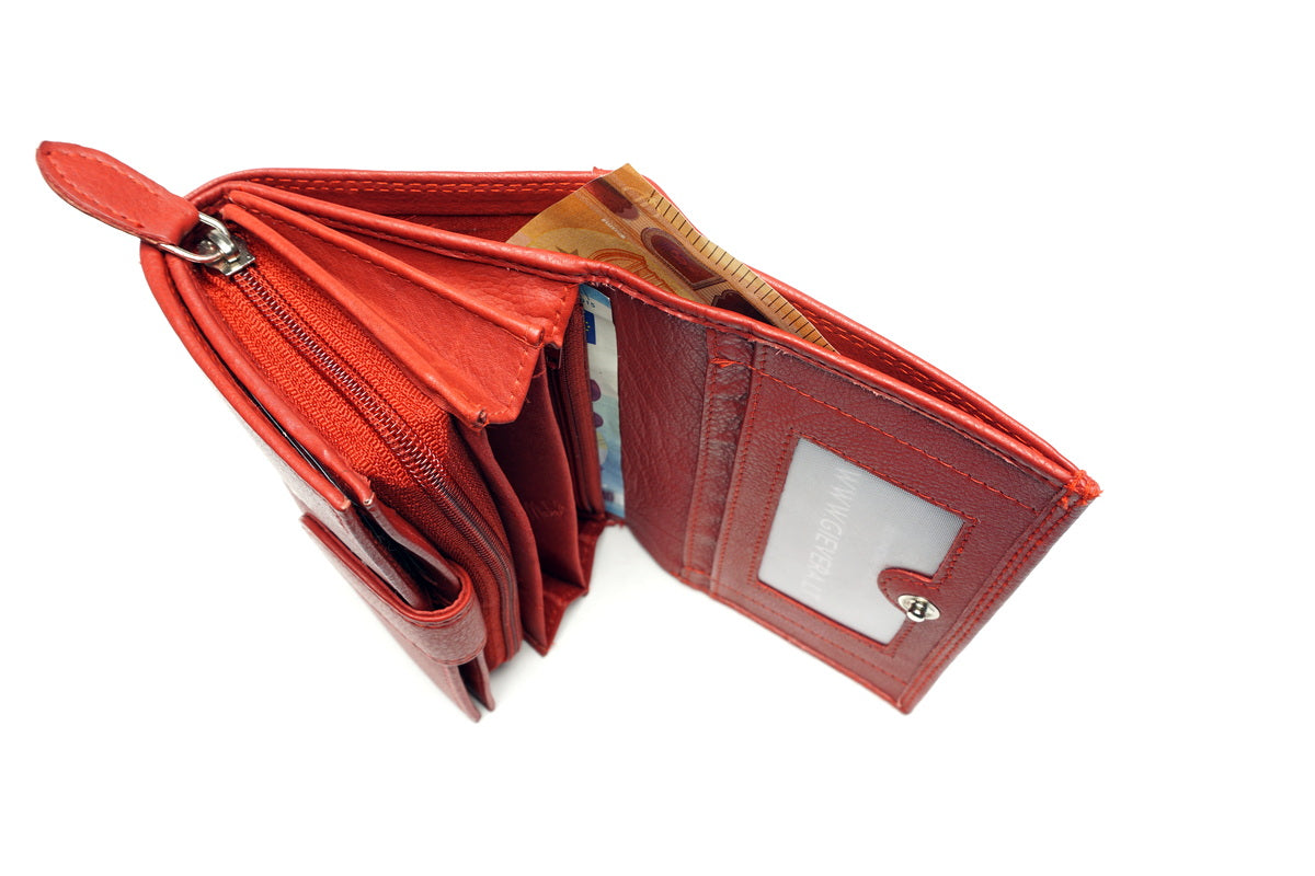 Raudona odinė piniginė su RFID apsauga-GIEVERA