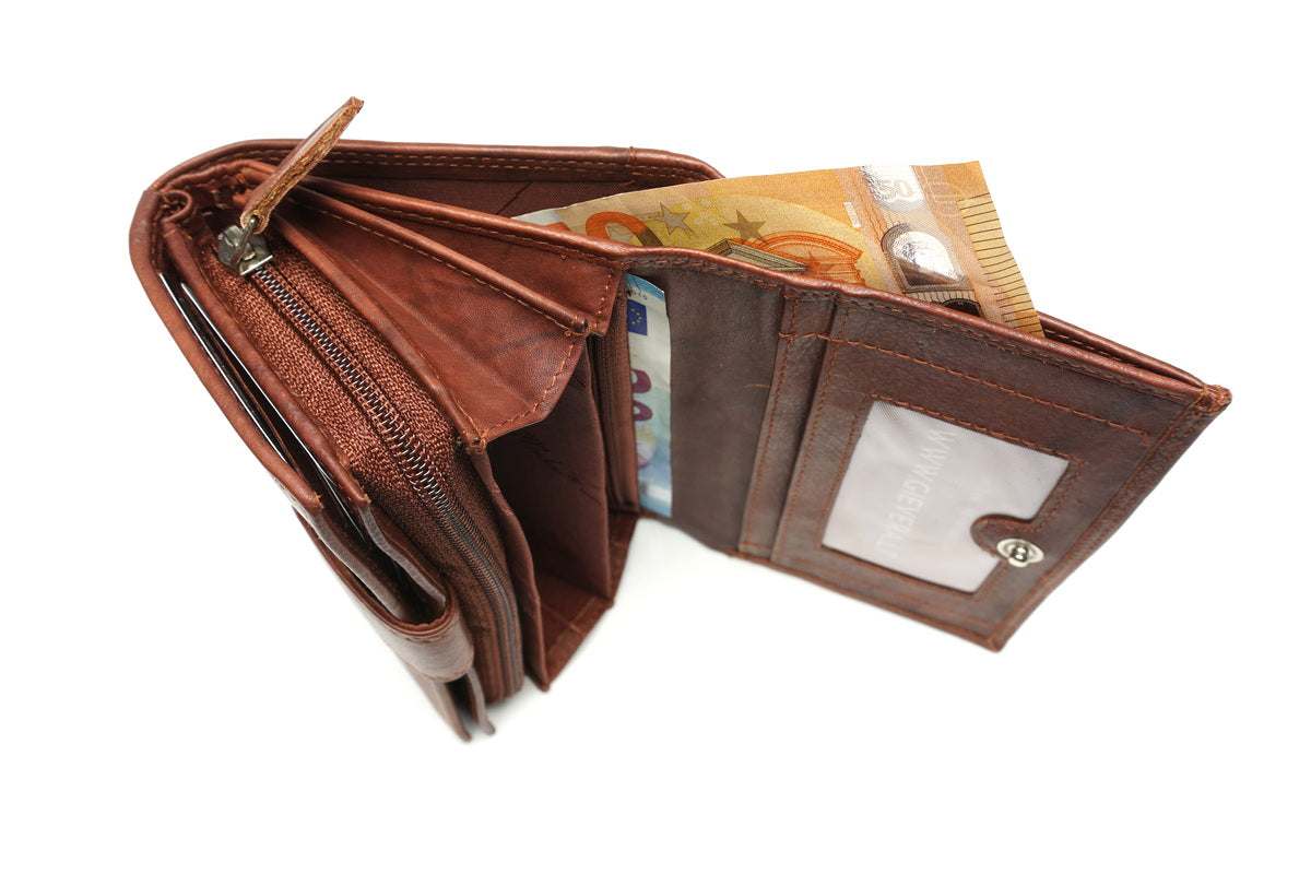 Ruda odinė piniginė su RFID apsauga-GIEVERA